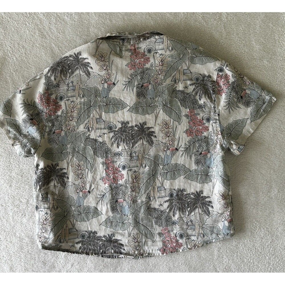 C&C California 100% Linen Top Hawaiian Tropical Cropped Boxy Beachy Size L - Picture 3 of 9